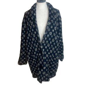 Biba Vintage Womens Sweater Coat Size 40 Blue Lizard Print Pockets Long Sleeve